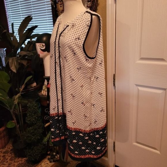 Modcloth XL Dress bird birds blue beach flamingo flamingos polka dot - Picture 1 of 11